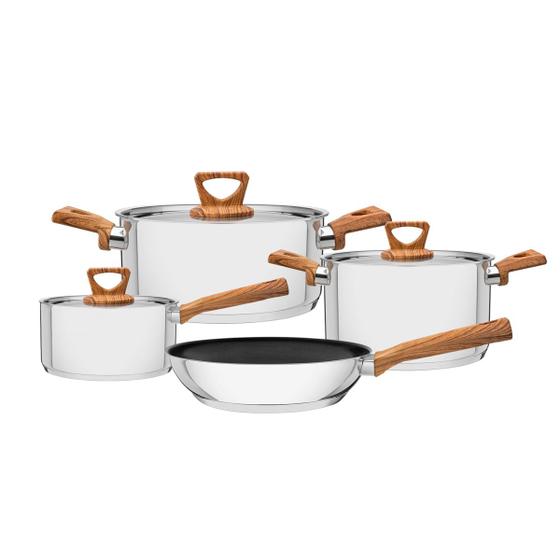Jogo de Panelas Tramontina Brava Antiaderente 4 Peças em Aço Inox com Fundo Triplo Menor preço em Jogo de Panelas Tramontina Brava Antiaderente 4 Peças em Aço Inox com Fundo Triplo