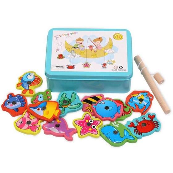 Imagem de Jogo de pesca magnético Iron Box Educational Toy Kids w/ 15 Fi