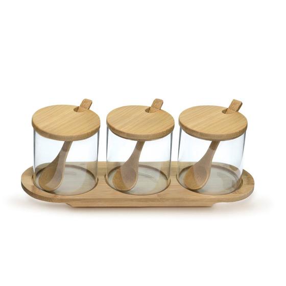 Imagem de Jogo De Porta Condimentos Em Vidro Borossilicato Com 3 Potes 330ml Mimo Style
