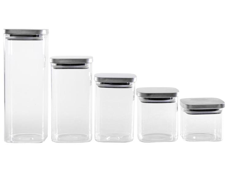 Jogo de Porta-Mantimentos de Vidro Quadrado Brinox Lock & Stock 5 Peças
