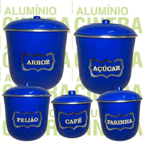 Imagem de Jogo de Porta Mantimentos Lata Potes Arroz 5 pecas em Alumínio