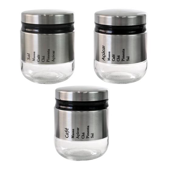 Jogo de porta tempero 3 pçs de inox e vidro 300 ml Menor preço em Jogo de porta tempero 3 pçs de inox e vidro 300 ml
