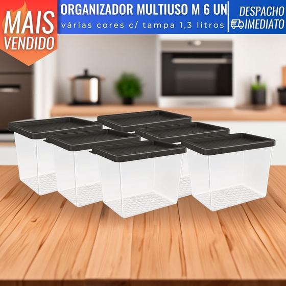 Imagem de Jogo De Potes 6 Peças 1,3 Litros Multiuso Com Tampa Plástico Cozinha Porta Mantimentos