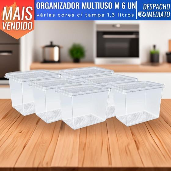 Imagem de Jogo De Potes 6 Peças 1,3 Litros Multiuso Com Tampa Plástico Cozinha Porta Mantimentos