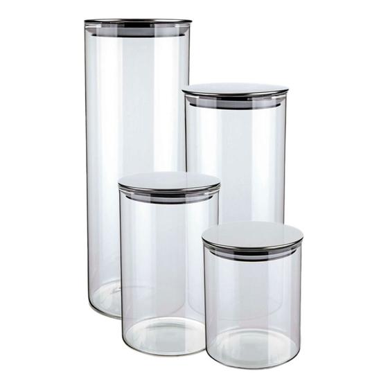 Jogo De Potes De Vidro Para Mantimentos Com Tampa Inox Com 4 Tamanhos Menor preço em Jogo De Potes De Vidro Para Mantimentos Com Tampa Inox Com 4 Tamanhos