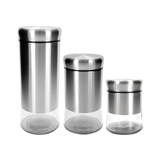 Imagem de Jogo de Potes em Aço Inox com Vidro - 3 Peças - Mimo Style
