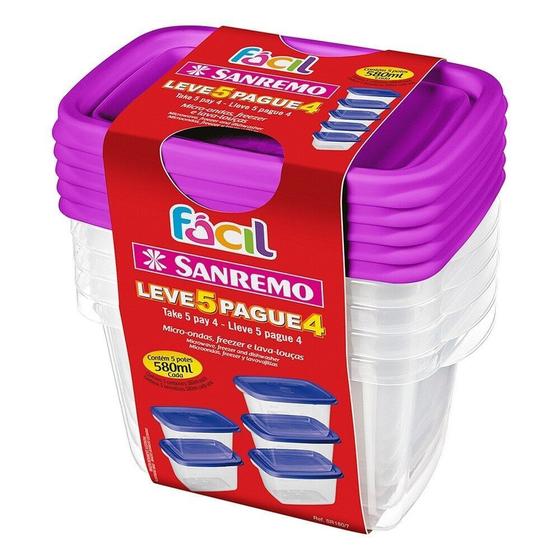 Imagem de Jogo de Potes Sanremo Fácil Retangular 580ml Leve 5 Pague 4