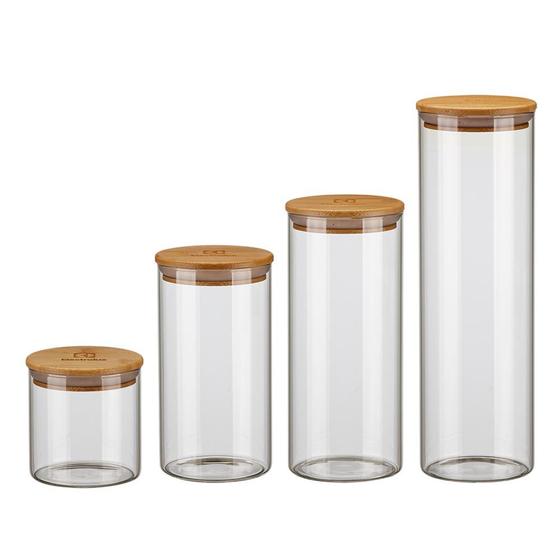 Imagem de Jogo de Potes Transparente em Vidro e Tampa em Bambu com 04 Peças - Electrolux