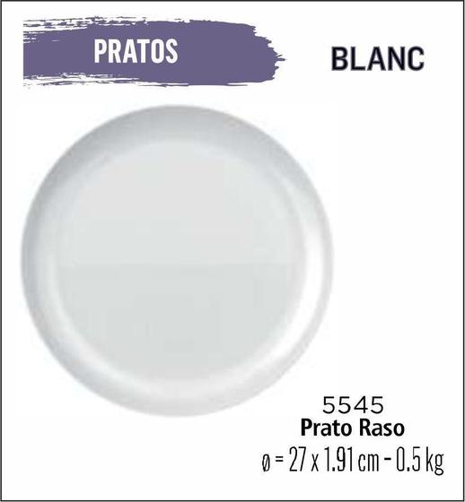 Imagem de Jogo De Prato Blanc 06 Pratos Rasos - 27Cm Branco