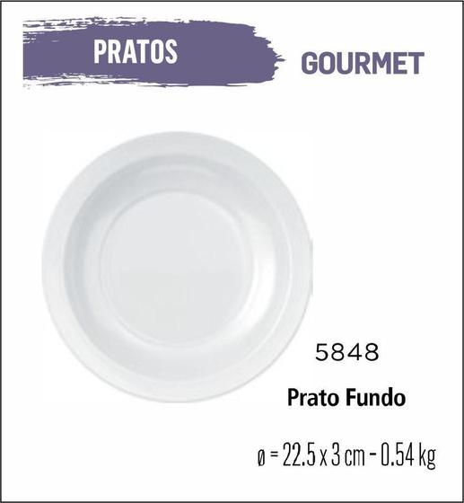 Imagem de Jogo De Prato Gourmet 12 Pratos Fundo - 22Cm Branco