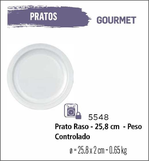 Imagem de Jogo De Prato Gourmet 12 Pratos Rasos Grande - 26Cm Branco