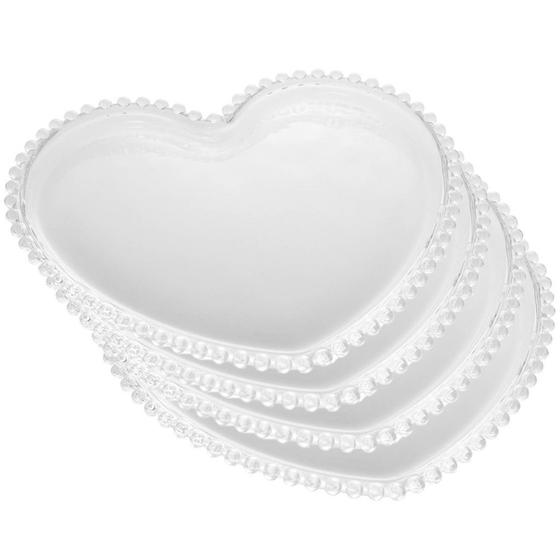 Imagem de Jogo De Pratos Formato Coração Pearl Para Sobremesa 18cm Com 4 Peças