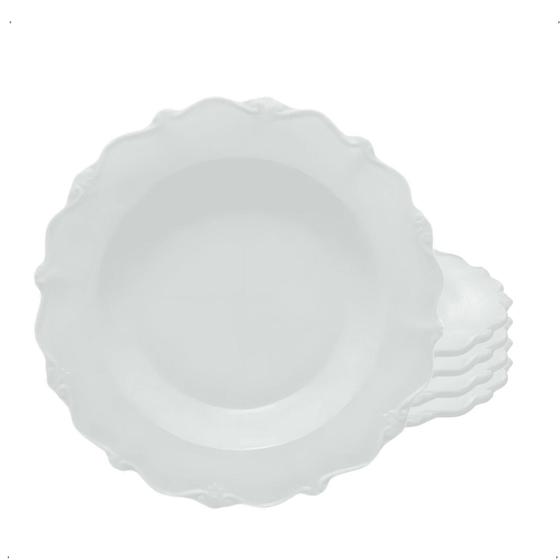 Imagem de Jogo De Pratos Fundo 21Cm Kit 4 Peças Porcelana Branco Fancy