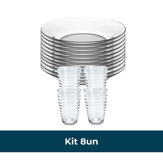 Imagem de Jogo de Pratos Fundos e Copos de Vidro Arizona 200ml Kit com 8, 12 ou 24 Unidades