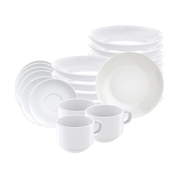 Imagem de Jogo de Pratos Fundos e Xícaras 24 Peças Leonora em Porcelana Branco - Tramontina
