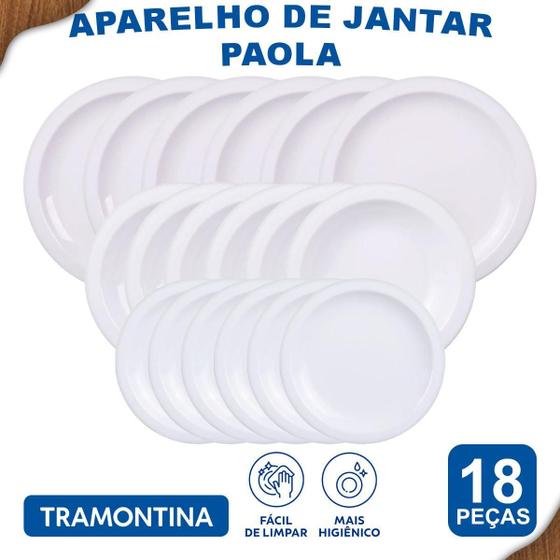 Imagem de Jogo De Pratos Paola Tramontina Raso Fundo Sobremesa 18 Pçs