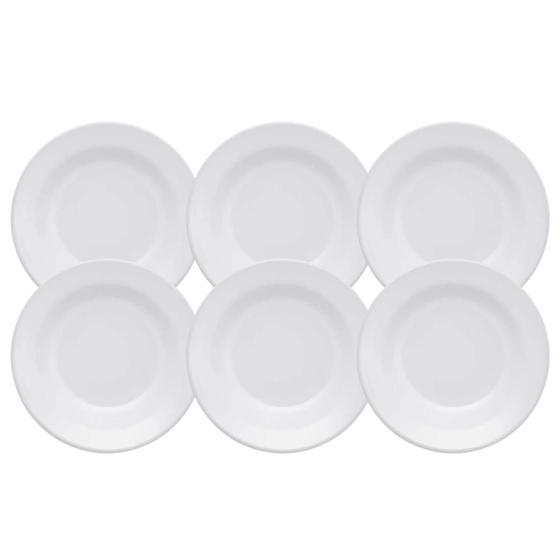 Imagem de Jogo De Pratos Rasos Jantar Refeição Kit 6 Peças 24cm Branco Cerâmica Plus Biona