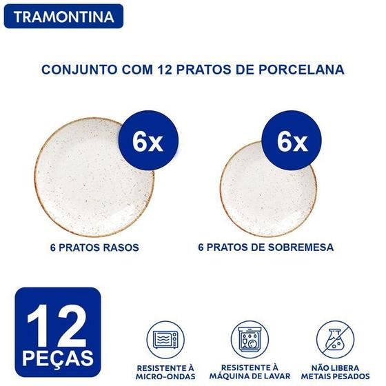 Imagem de Jogo De Pratos Tramontina Rústico Marrom Porcelana 12 Peças