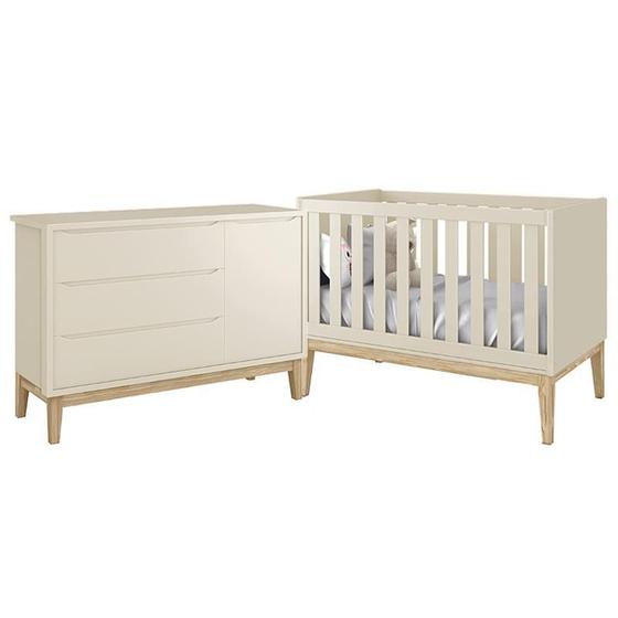 Imagem de Jogo de Quarto Classic Cômoda com Porta e Berço com Pés Madeira Natural - Reller Móveis