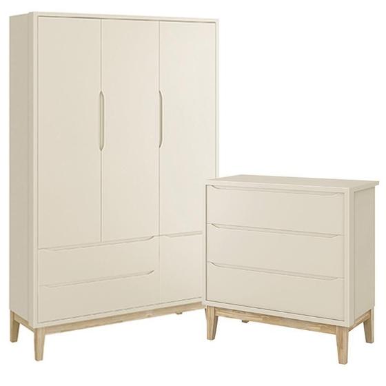 Imagem de Jogo de Quarto Classic Guarda Roupa 3 Portas e Cômoda 3 Gavetas com Pés Madeira Natural - Reller Móveis