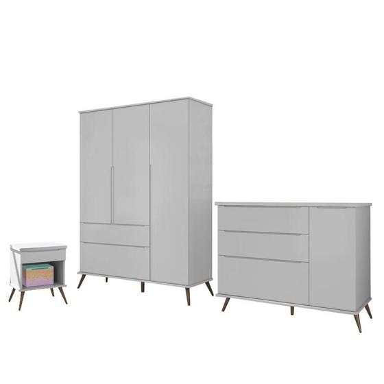 Imagem de Jogo de Quarto com Guarda Roupa, Cômoda e Mesa de Cabeceira Mariana Cinza - FbABY