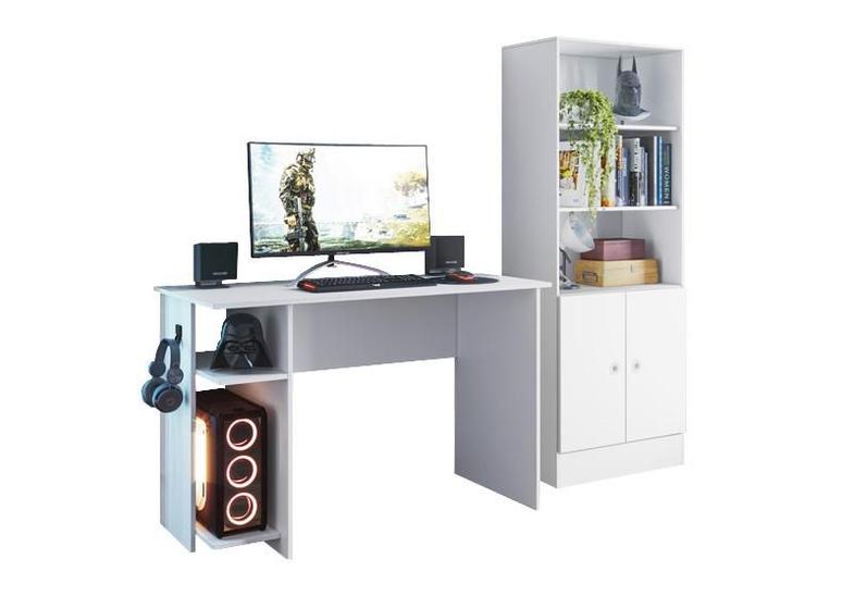 Imagem de Jogo de Quarto Gamer com Mesa para Computador e Estante Branco - FdECOR