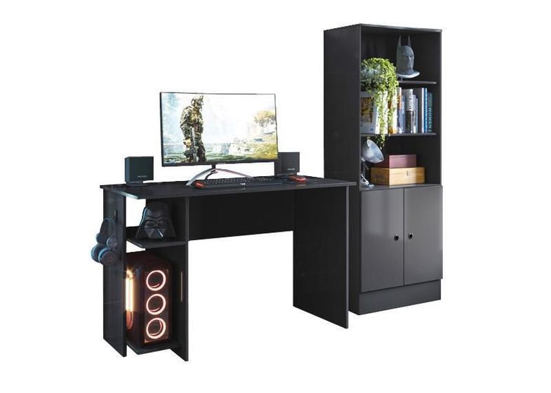 Imagem de Jogo de Quarto Gamer com Mesa para Computador e Estante Preto - FdECOR