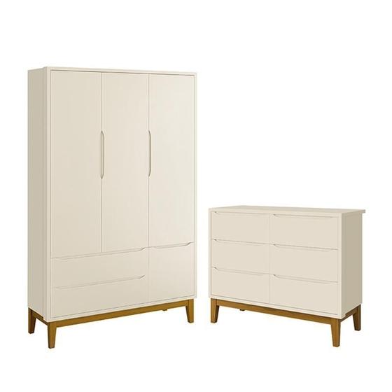 Imagem de Jogo de Quarto Infantil Classic Guarda Roupa 3 Portas e Cômoda 6 Gavetas com Pés Amadeirado - Reller Móveis