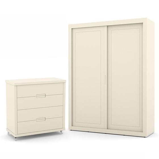 Imagem de Jogo de Quarto Infantil com Guarda Roupa 2 Portas de Correr e Cômoda 4 Gavetas Tutto New - Matic Móveis
