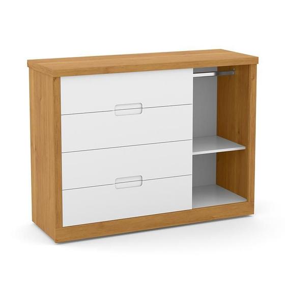 Imagem de Jogo de Quarto Infantil com Guarda Roupa 2 Portas de Correr e Cômoda Tutto New Branco Soft/Freijó - Matic Móveis