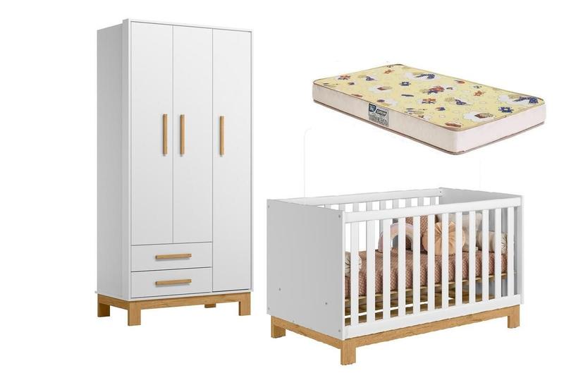 Imagem de Jogo De Quarto Infantil Com Guarda Roupa 4340 Berço 4315 Com Colchão - Leartam Móveis