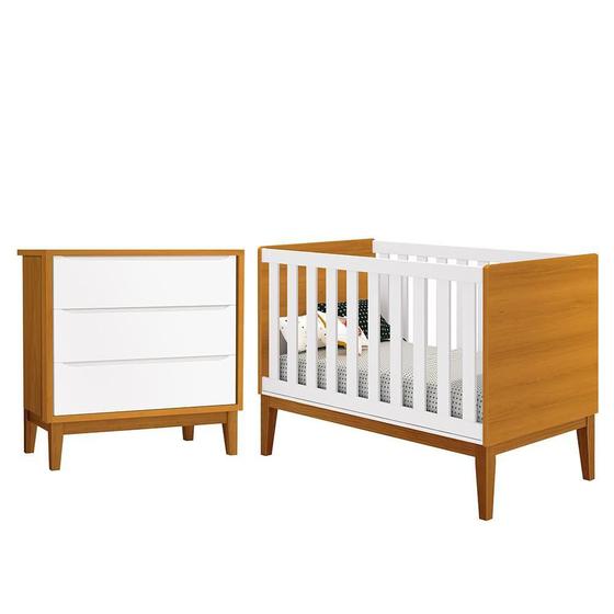 Imagem de Jogo de Quarto Infantil Cômoda 3 Gavetas e Berço Classic com Pés Amadeirado - Reller Móveis
