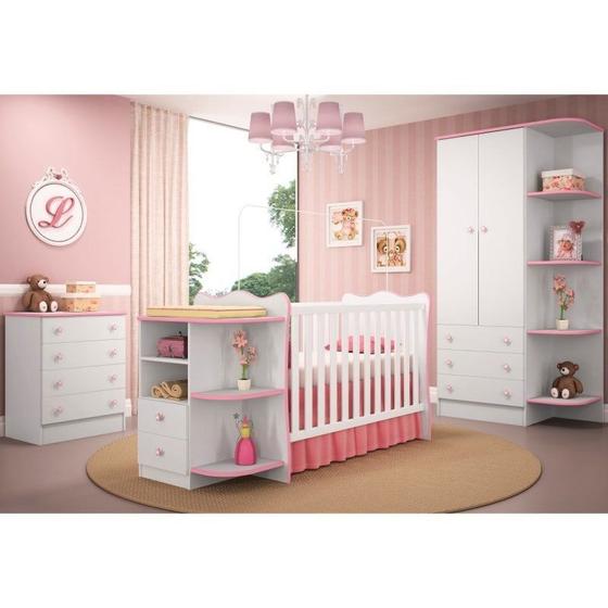 Imagem de Jogo de Quarto Infantil Doce Sonho 3 Peças com Berço Cômoda - Qmovi