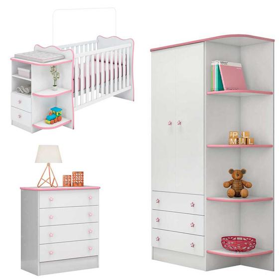 Imagem de Jogo de Quarto Infantil Doce Sonho 825 758 777 Branco Rosa Qmovi