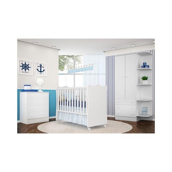 Imagem de Jogo de Quarto Infantil Doce Sonho com Berço Simples Branco - Qmovi