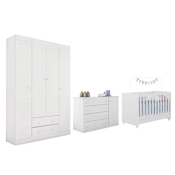 Imagem de Jogo de Quarto Infantil Roupeiro Cômoda Berço Mini Cama Ana - Branco