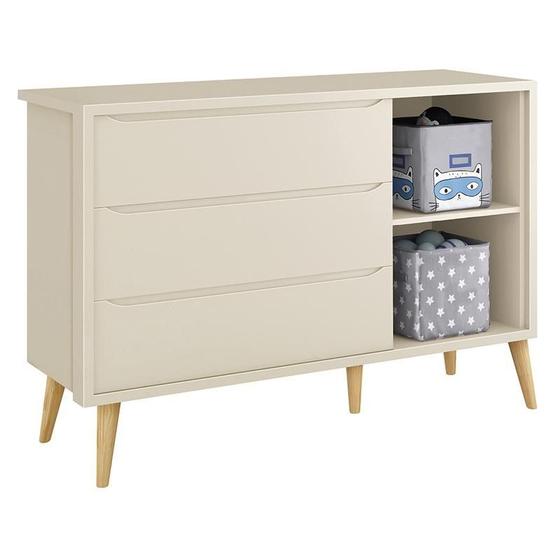 Imagem de Jogo de Quarto Infantil Theo Guarda Roupa 3 Portas e Cômoda com Pés Madeira Natural - Reller Móveis
