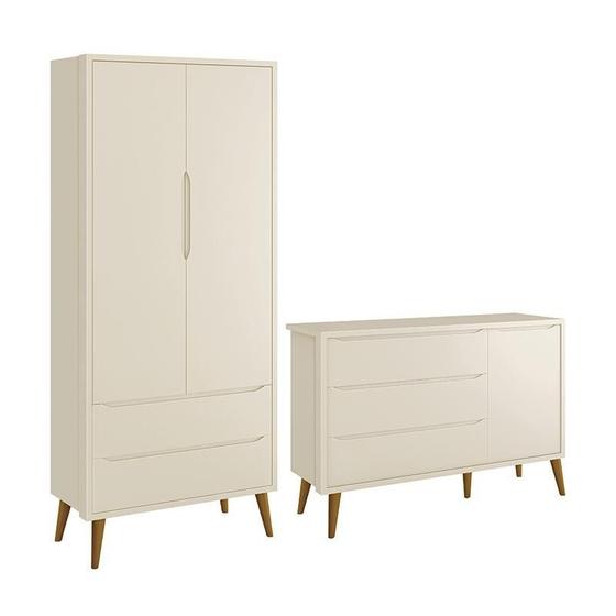 Imagem de Jogo de Quarto Infantil Theo Retrô Guarda Roupa 2 Portas e Cômoda 1 Porta com Pés Amadeirado - Reller Móveis