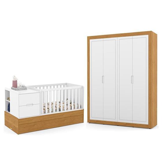 Imagem de Jogo de Quarto Infantil Tutto New com Guarda Roupa 4 Portas e Berço Multifuncional Formare - Matic Móveis