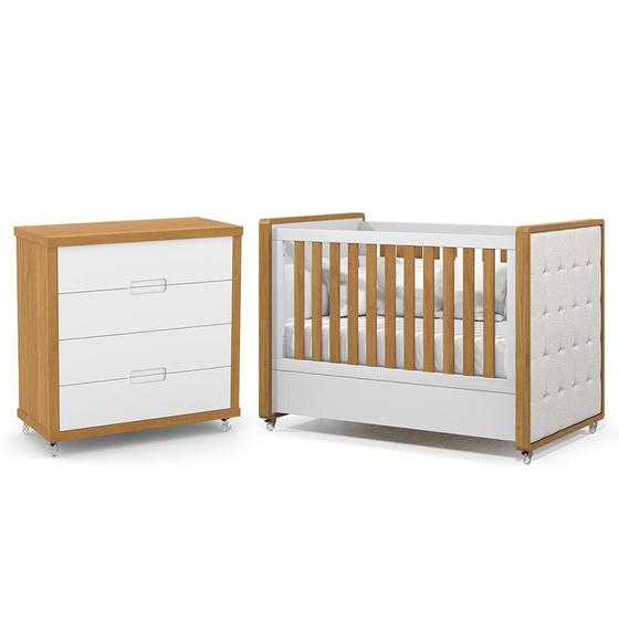 Imagem de Jogo de Quarto Infantil Tutto New Cômoda 4 Gavetas e Berço com Capitonê - Matic Móveis