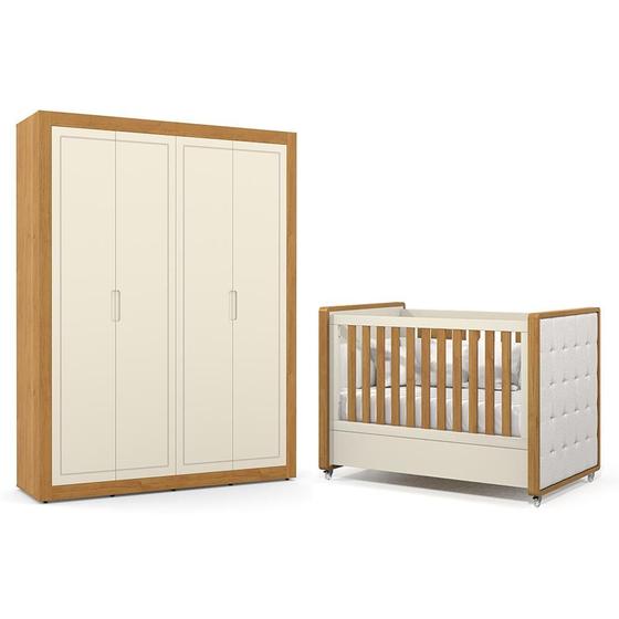 Imagem de Jogo de Quarto Infantil Tutto New Guarda Roupa 4 Portas e Berço com Capitonê - Matic Móveis