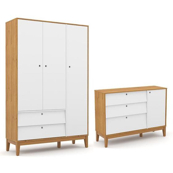 Imagem de Jogo de Quarto Infantil Unique Guarda Roupa 3 Portas e Cômoda com Porta - Matic Móveis