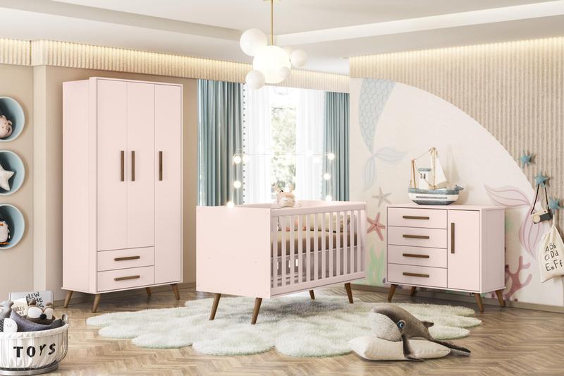 Imagem de Jogo De Quarto Para Bebê 3 Peças Retrô Q Encanto - Rosa