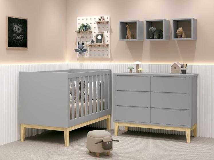 Imagem de Jogo de Quarto para Bebê Classic New Cinza Fosco com Natural - MoveisAqui