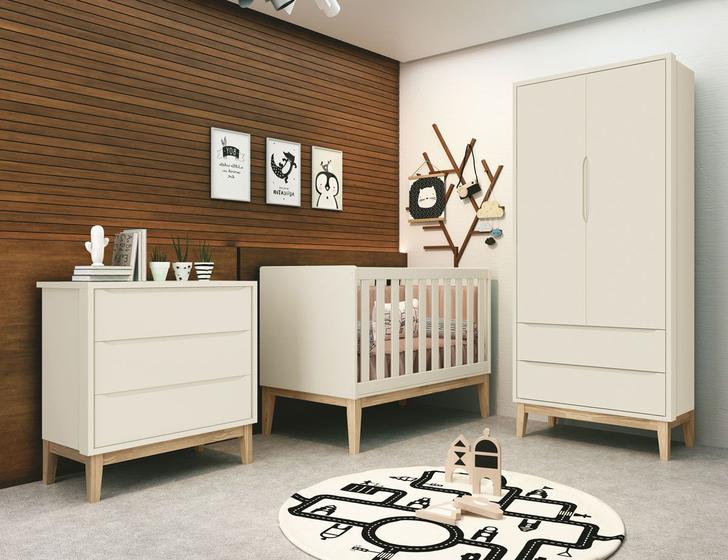 Imagem de Jogo de Quarto para Bebê Completo 2 Portas Classic New Areia Fosco com Natural - Reller