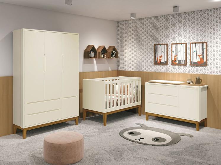 Imagem de Jogo de Quarto para Bebê Completo 3 Portas Classic New Areia Fosco com Madeira - MoveisAqui