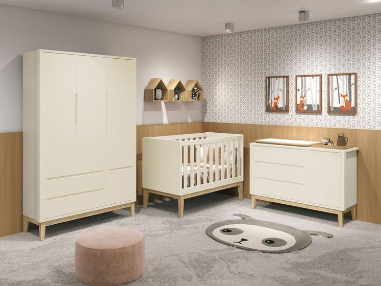 Imagem de Jogo de Quarto para Bebê Completo 3 Portas Classic New Areia Fosco com Natural - MoveisAqui
