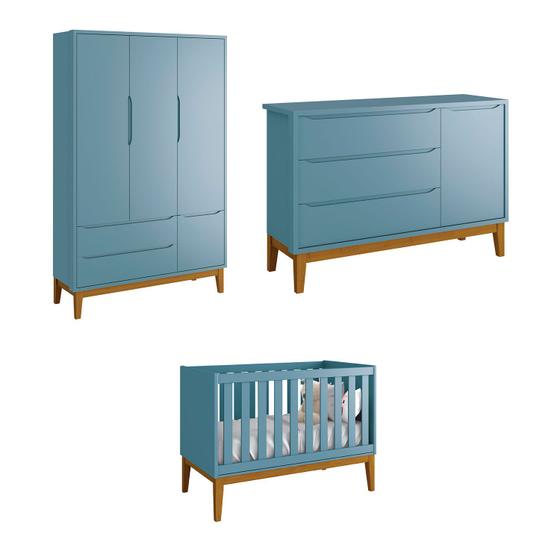 Imagem de Jogo de Quarto para Bebê Completo 3 Portas Classic New Azul Fosco com Madeira - Reller