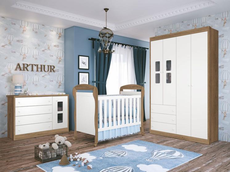 Imagem de Jogo de Quarto para Bebê Completo Joãozinho Branco Fosco com Mezzo - MoveisAqui