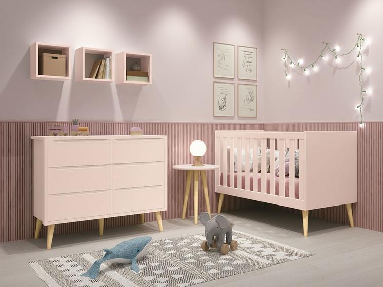 Imagem de Jogo de Quarto para Bebê Théo New Rosa Fosco com Natural - MoveisAqui